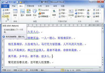 小编教你word2010插入分页符的图文教程方法。