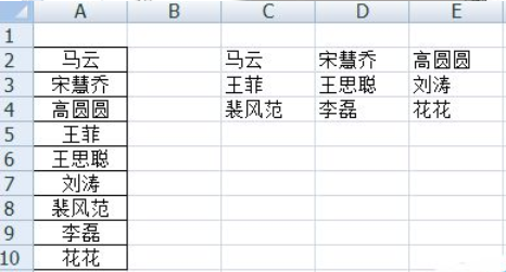 在excel中把名字一列分为多列的图文教程