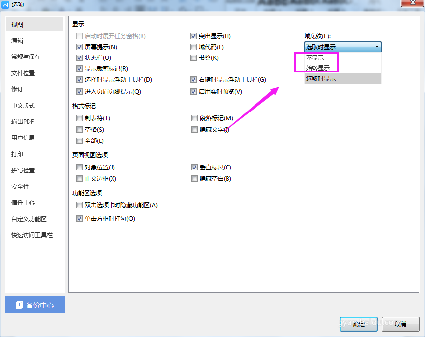 说说WPS2019突出显示域底纹的具体操作流程。
